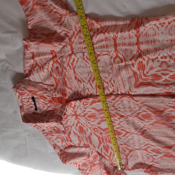 🍂Antilia Femme Coral & White Tribal Lines Button-Down Blouse w/Tab Sleeves Med. - Picture 6 of 16